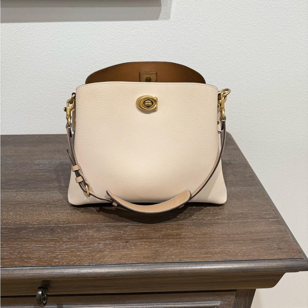 COACH Willow Shoulder Bag in Chalk Color with brass hardware. EUC